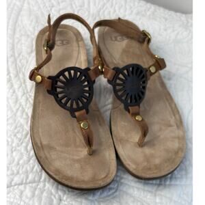 Ugg Women's Tan Leather Strap Flat Vacation Summer Sandals - Size 7